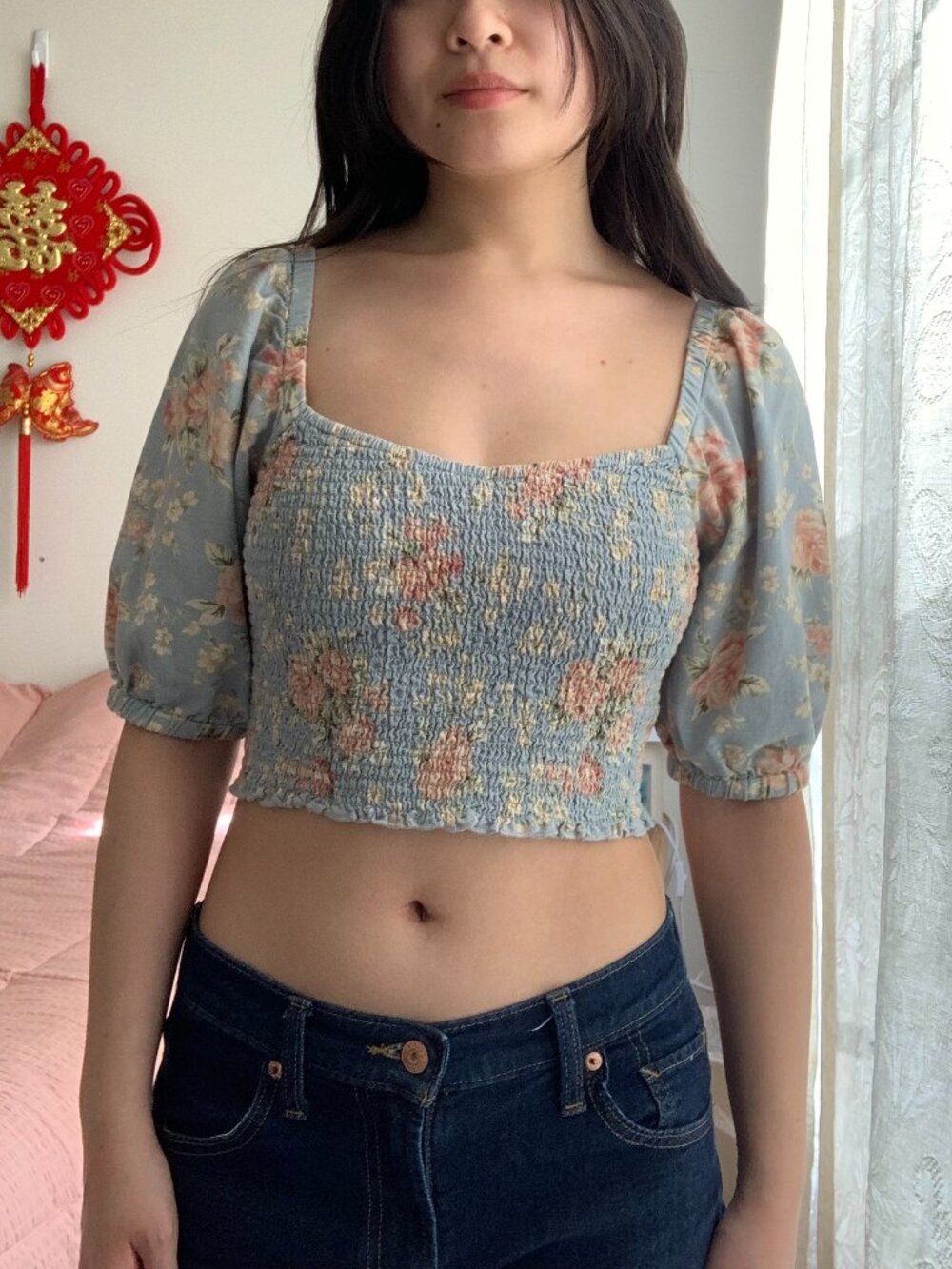 Floral Cotton-Linen Blend Blouse